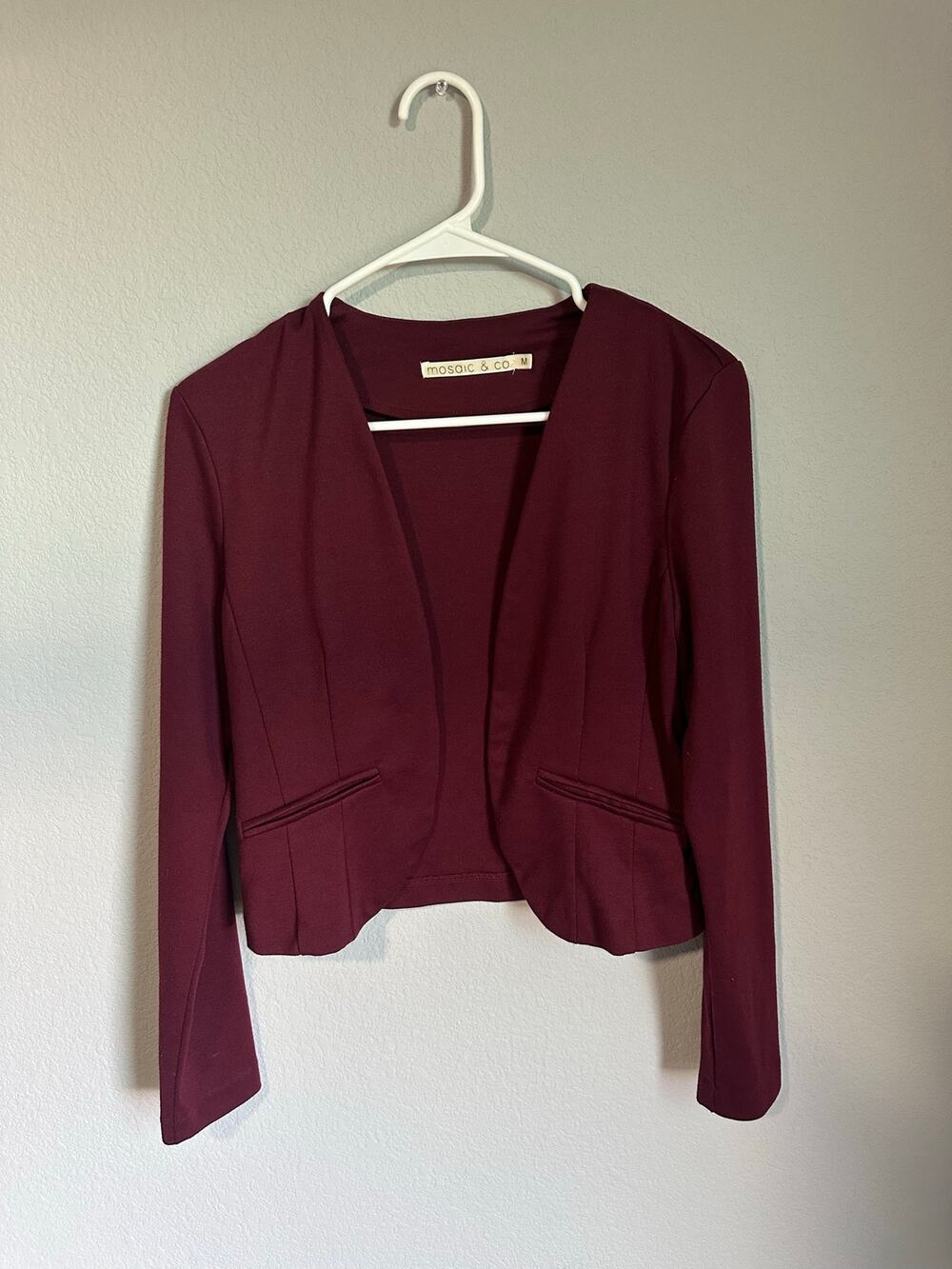 Mosaic & Co Women’s Open Front Blazer Size M Burgundy Wine Ponte Knit Blazer